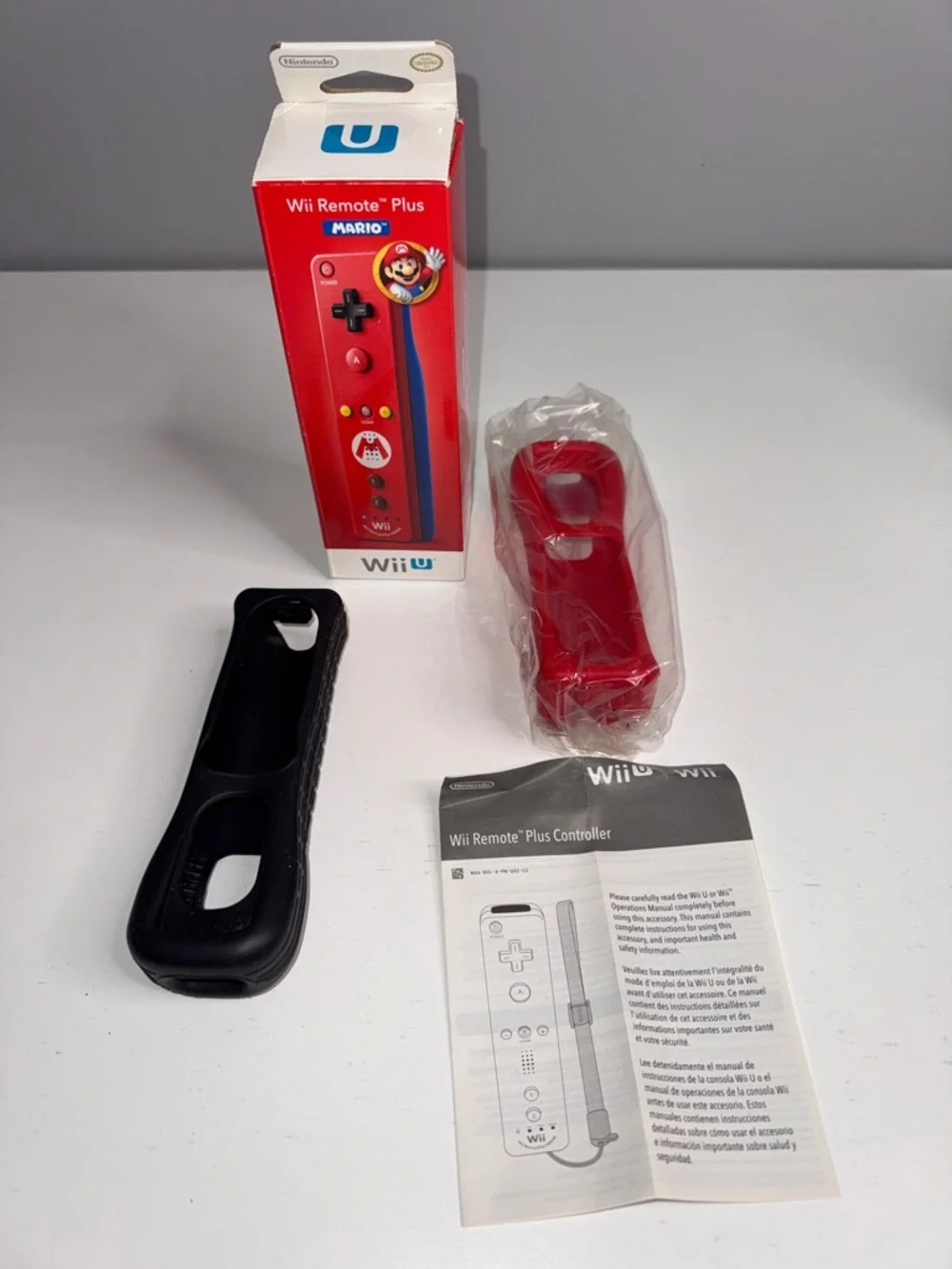 Nintendo Wii Remote Plus Mario Red + Black Silicone Covers Bundle
